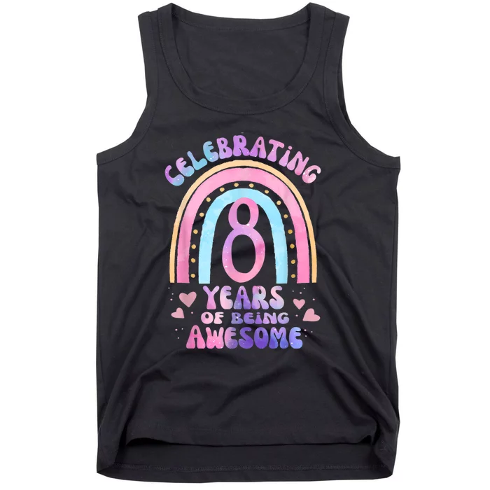 8th Birthday Girl Tie Dye 8 Years Of Being Awesome Bday Tank Top