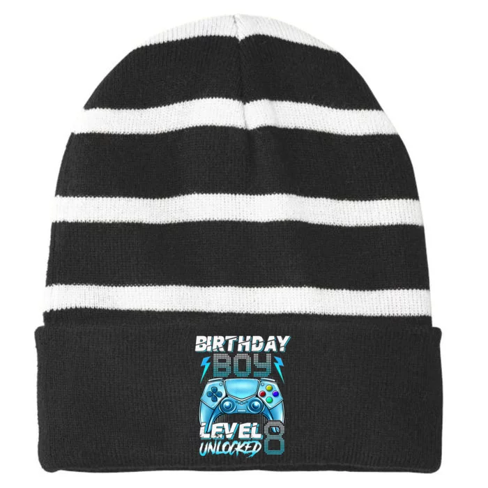 8Th Birthday  Level 8 Unlocked Awesome Since 2014 Gamer Striped Beanie with Solid Band