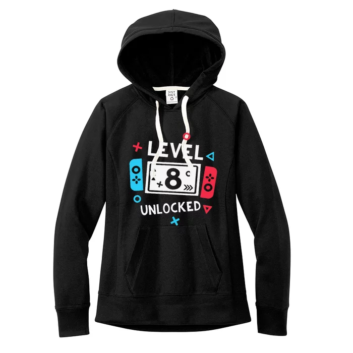 8th Birthday Level 8 Unlocked Video Game Party Women's Fleece Hoodie