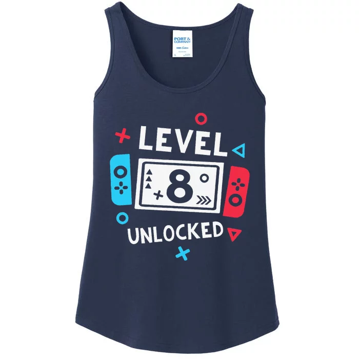 8th Birthday Level 8 Unlocked Video Game Party Ladies Essential Tank