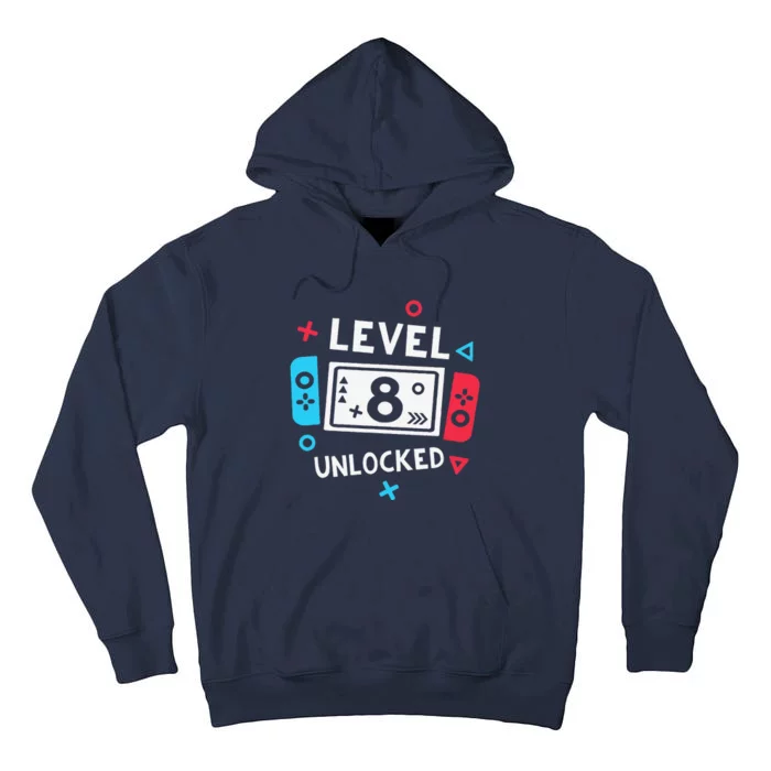 8th Birthday Level 8 Unlocked Video Game Party Tall Hoodie