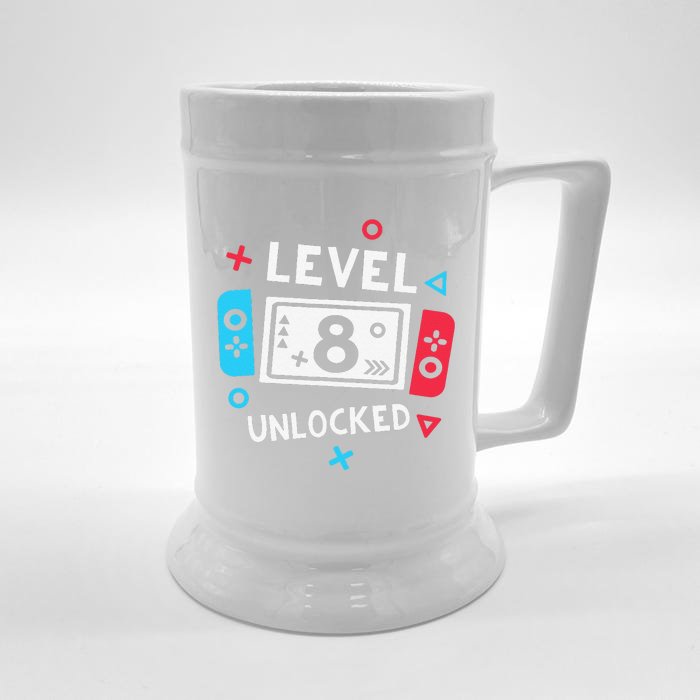 8th Birthday Level 8 Unlocked Video Game Party Front & Back Beer Stein