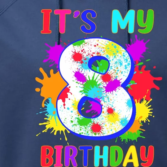 8th Birthday Paint Splashes Art 8 Year Old Boy Girl Performance Fleece Hoodie