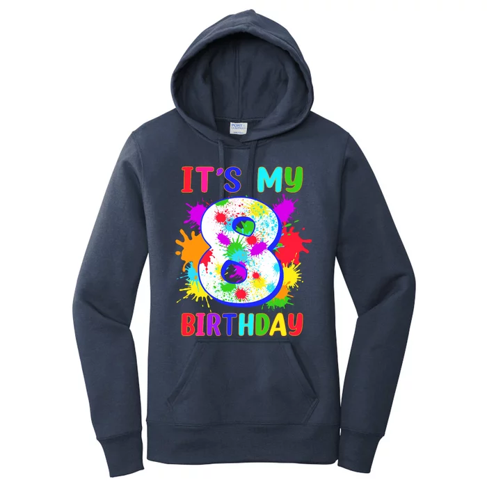 8th Birthday Paint Splashes Art 8 Year Old Boy Girl Women's Pullover Hoodie