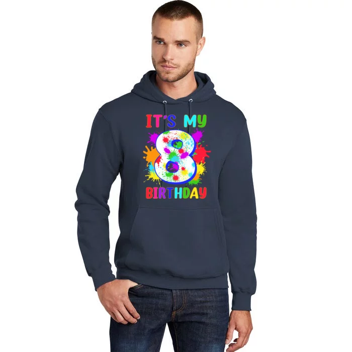 8th Birthday Paint Splashes Art 8 Year Old Boy Girl Tall Hoodie