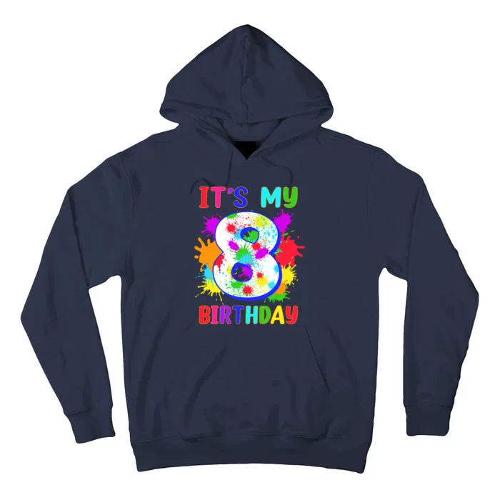 8th Birthday Paint Splashes Art 8 Year Old Boy Girl Tall Hoodie