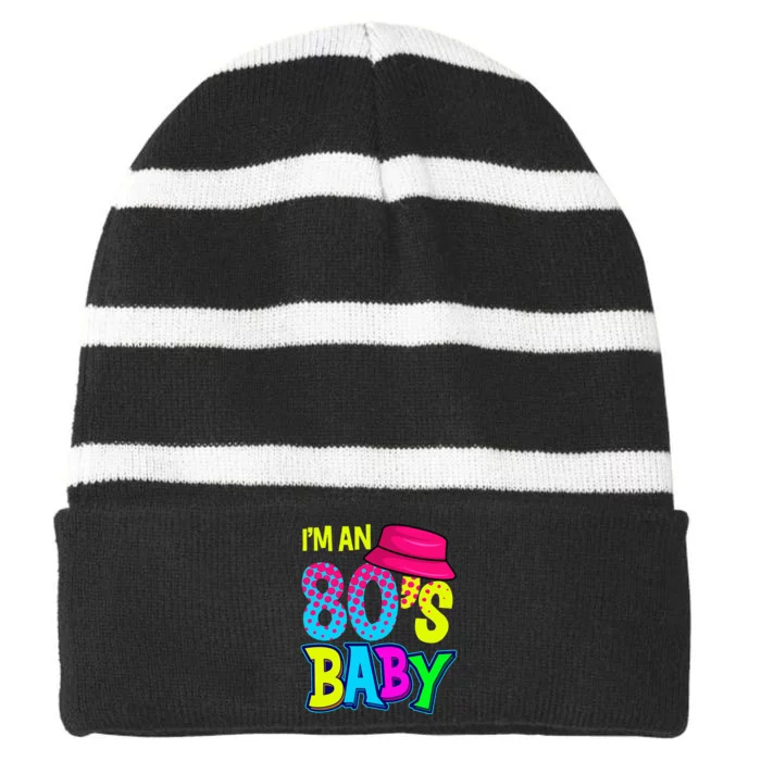 80's Baby Retro Fashion Throwback Culture Party Lover Striped Beanie with Solid Band