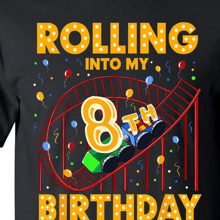 8th Birthday Rollercoaster Amusement Park Boy Girl Birthday Tall T-Shirt