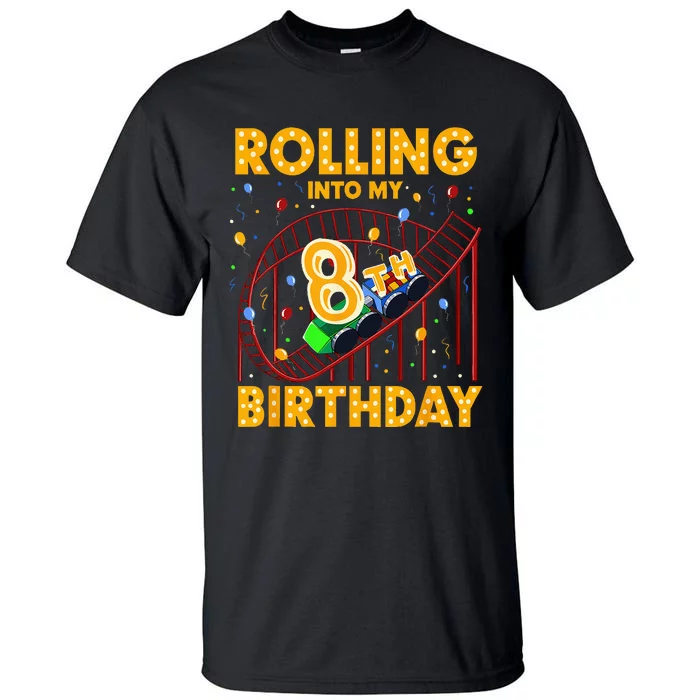 8th Birthday Rollercoaster Amusement Park Boy Girl Birthday Tall T-Shirt