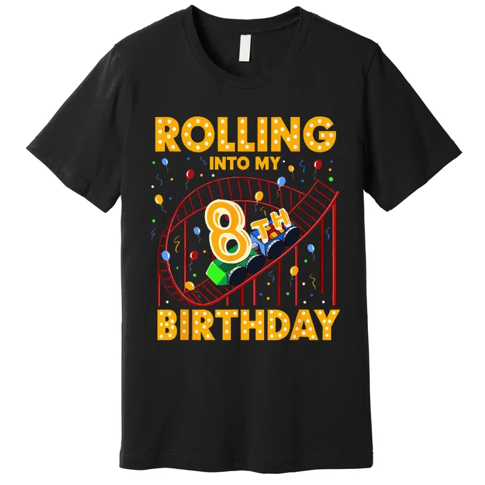 8th Birthday Rollercoaster Amusement Park Boy Girl Birthday Premium T-Shirt