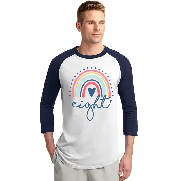 8th Birthday Rainbow Eight Year Old Cute Baseball Sleeve Shirt