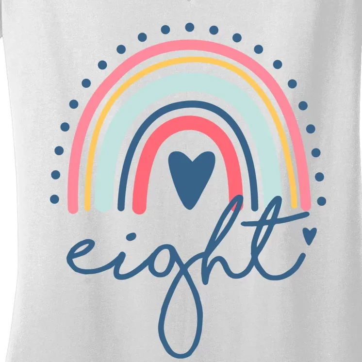 8th Birthday Rainbow Eight Year Old Cute Women's V-Neck T-Shirt