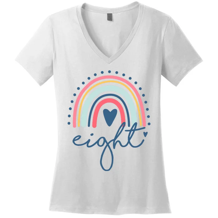 8th Birthday Rainbow Eight Year Old Cute Women's V-Neck T-Shirt