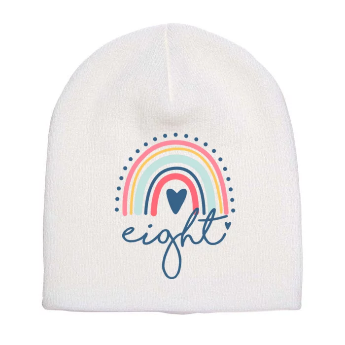 8th Birthday Rainbow Eight Year Old Cute Short Acrylic Beanie