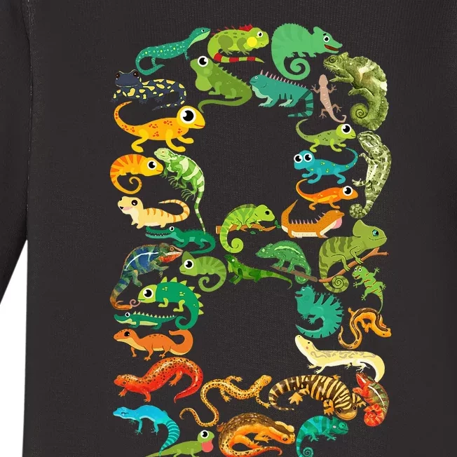 8th Birthday Reptiles Lizards Themed 8 Year Old Baby Long Sleeve Bodysuit