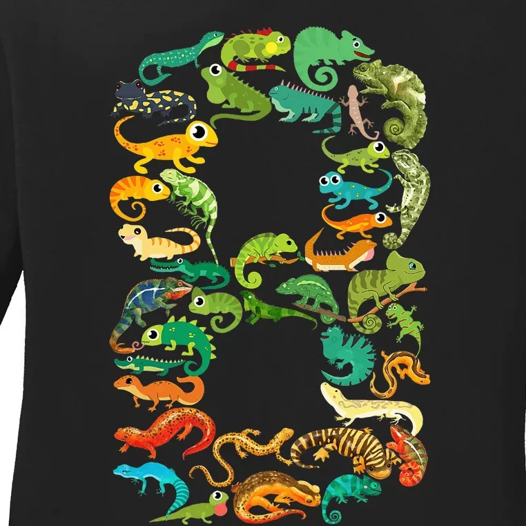 8th Birthday Reptiles Lizards Themed 8 Year Old Ladies Long Sleeve Shirt