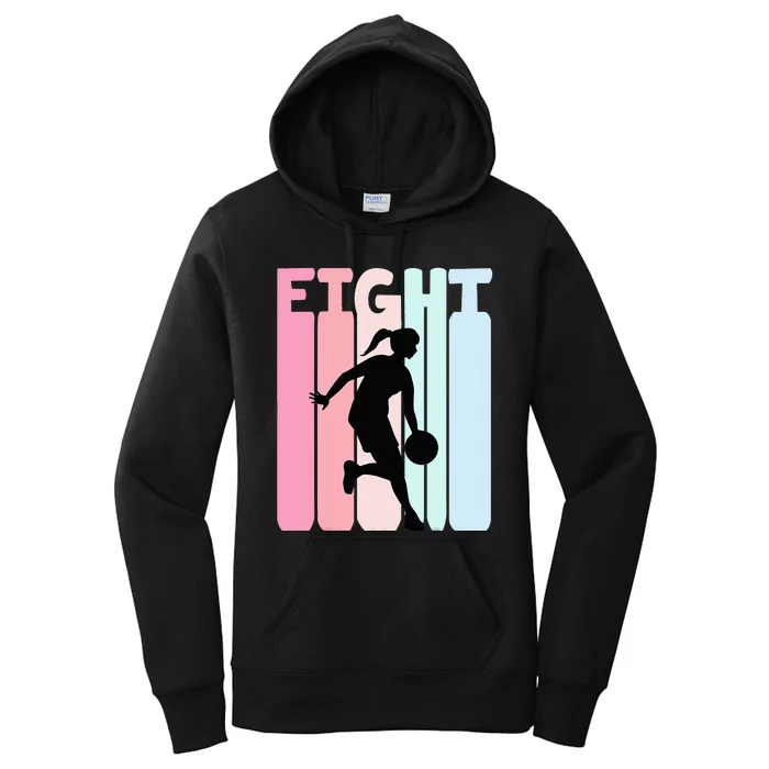 8th Birthday Retro Basketball Player 8 Years Old Eight Women's Pullover Hoodie