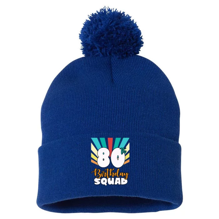 80th Birthday Squad 80 Years Old Pom Pom 12in Knit Beanie