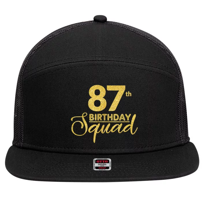 87th Birthday Squad Party Birthday Bday Yellow Gold Birthday 7 Panel Mesh Trucker Snapback Hat