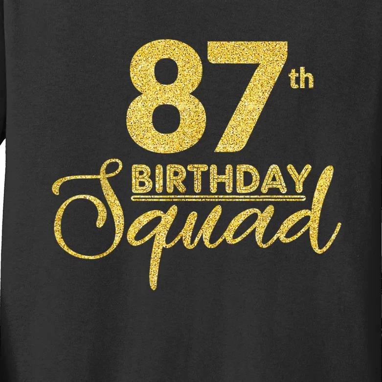 87th Birthday Squad Party Birthday Bday Yellow Gold Birthday Kids Long Sleeve Shirt