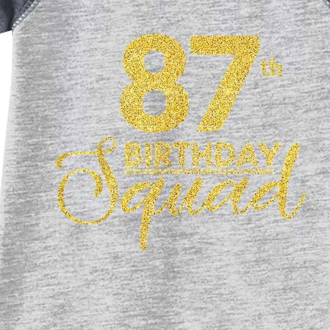 87th Birthday Squad Party Birthday Bday Yellow Gold Birthday Infant Baby Jersey Bodysuit