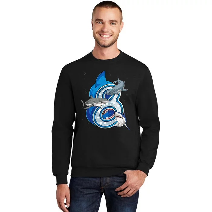 8th Birthday Shark 8 years Old Ocean Shark Bday Sweatshirt