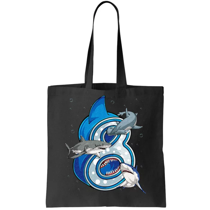 8th Birthday Shark 8 years Old Ocean Shark Bday Tote Bag