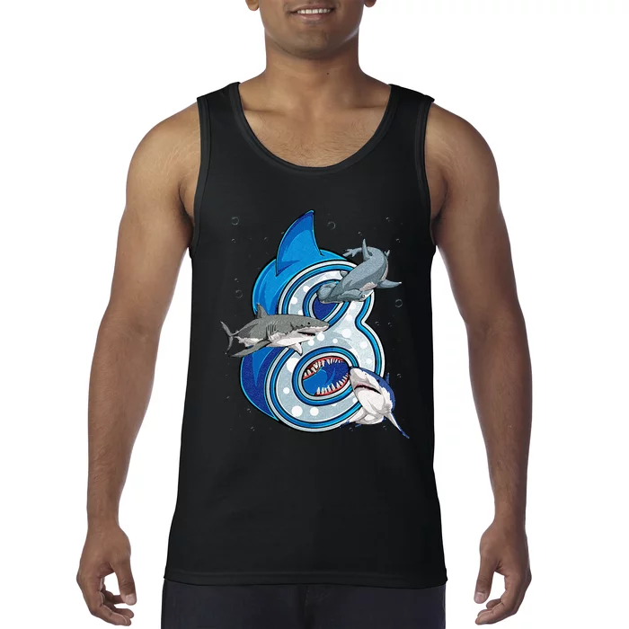 8th Birthday Shark 8 years Old Ocean Shark Bday Tank Top