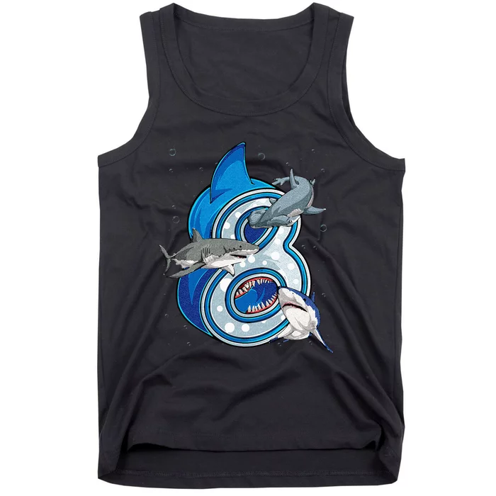 8th Birthday Shark 8 years Old Ocean Shark Bday Tank Top