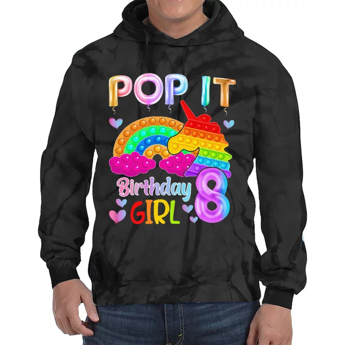 8th Birthday Unicorn Fidget Pop It Birthday 8 Year Old Tie Dye Hoodie