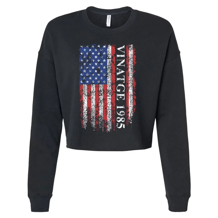 37th Birthday Vintage American Flag 1985 Cropped Pullover Crew