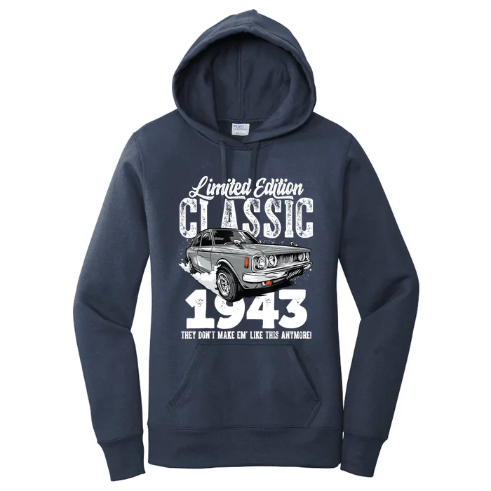 80th birthday Vintage Classic Car 1943 B-day 80 year old Women's Pullover Hoodie