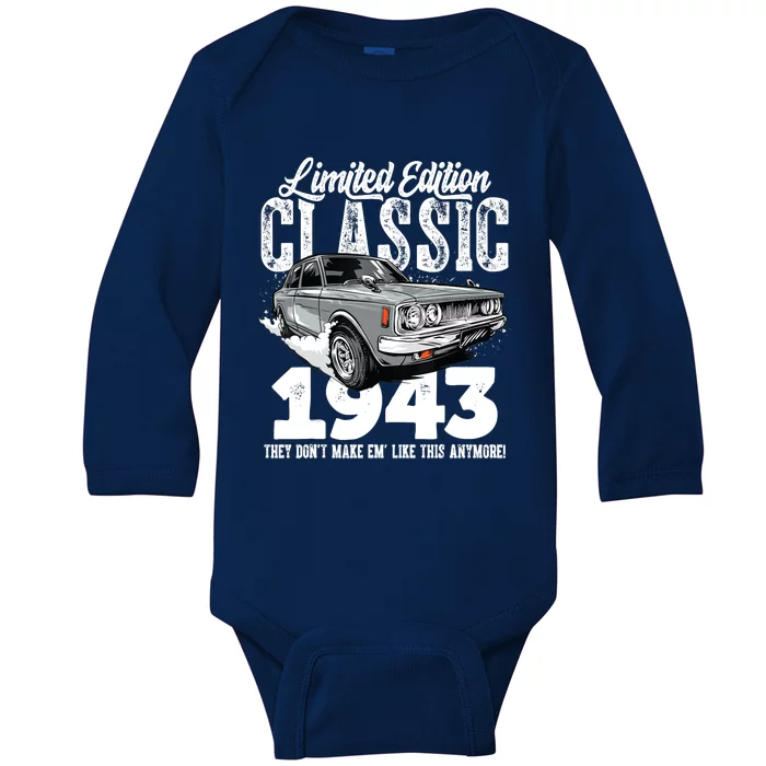 80th birthday Vintage Classic Car 1943 B-day 80 year old Baby Long Sleeve Bodysuit