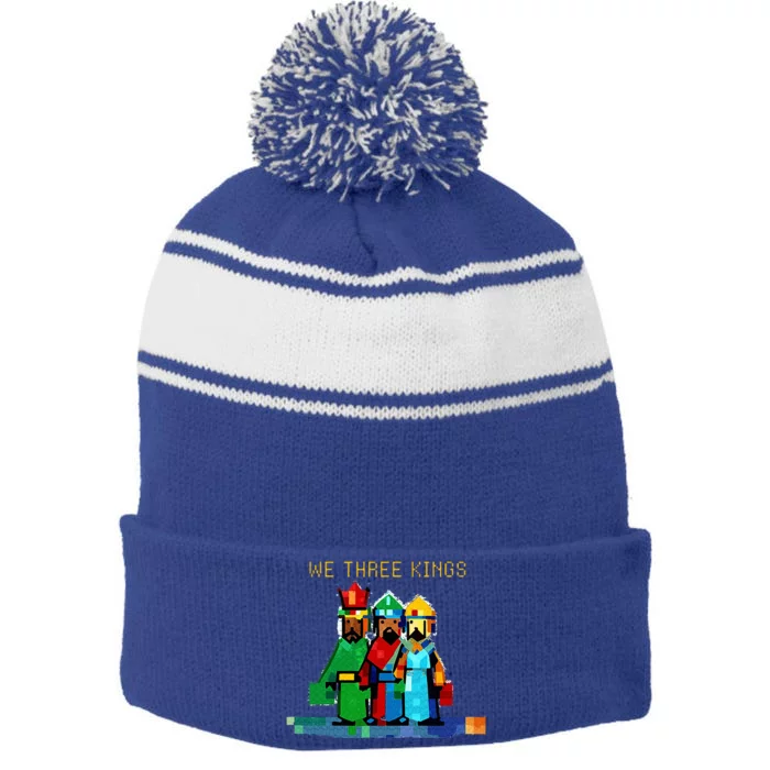 8 Bit We Three Kings Christmas Stripe Pom Pom Beanie