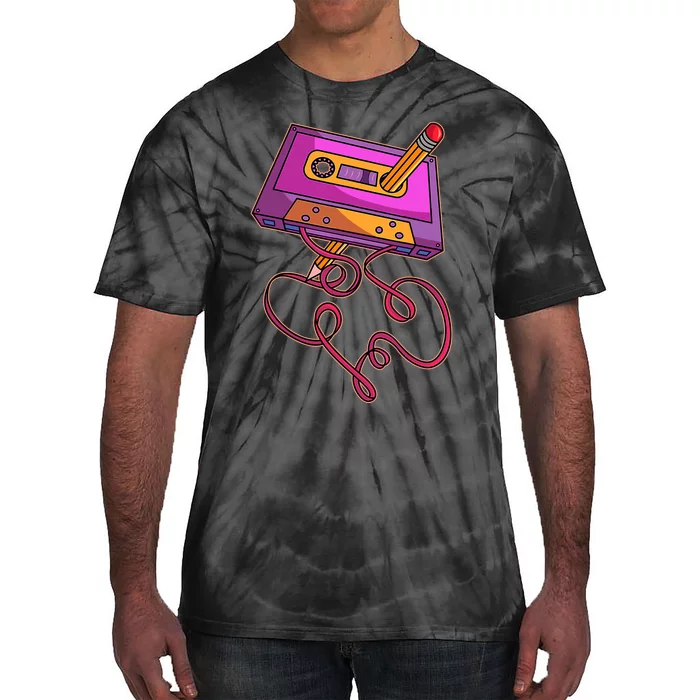 80s Cassette Tape Pencil 1980s Retro Vintage Throwback Music Tie-Dye T-Shirt