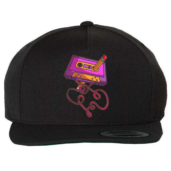 80s Cassette Tape Pencil 1980s Retro Vintage Throwback Music Wool Snapback Cap