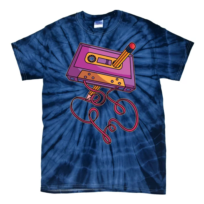 80s Cassette Tape Pencil 1980s Retro Vintage Throwback Music Tie-Dye T-Shirt