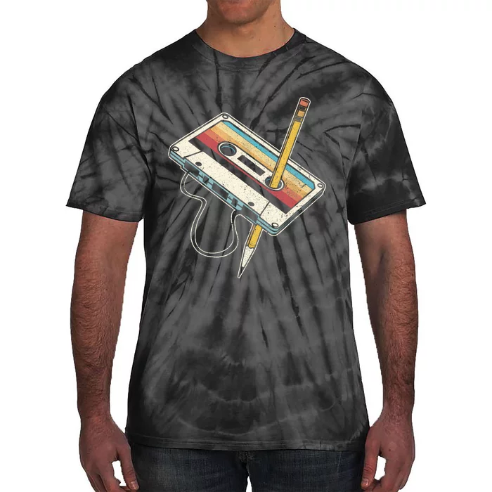 80s Cassette Tape Pencil 1980s Retro Vintage Throwback Music Tie-Dye T-Shirt