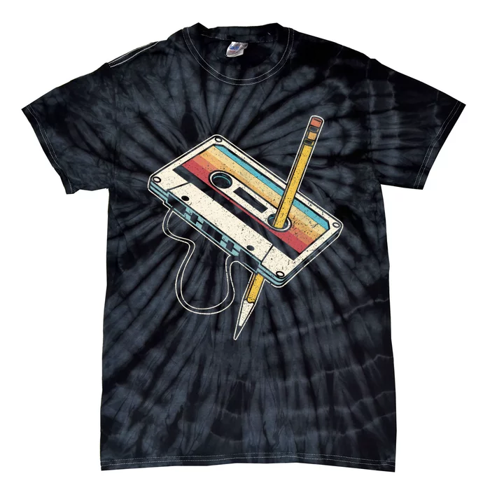 80s Cassette Tape Pencil 1980s Retro Vintage Throwback Music Tie-Dye T-Shirt