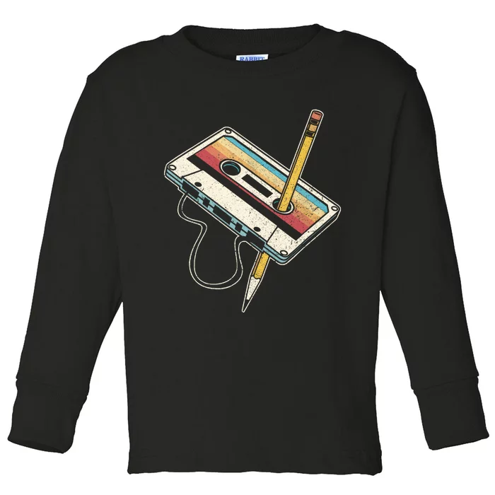 80s Cassette Tape Pencil 1980s Retro Vintage Throwback Music Toddler Long Sleeve Shirt