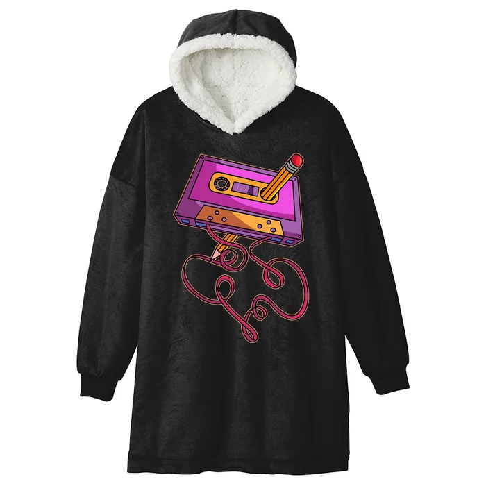 80s Cassette Tape Pencil 1980s Retro Throwback Music Hooded Wearable Blanket