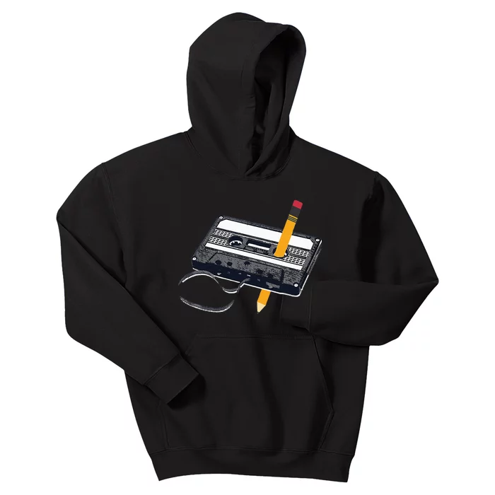 80s Cassette Tape Pencil 1980s Retro Vintage Throwback Music Kids Hoodie