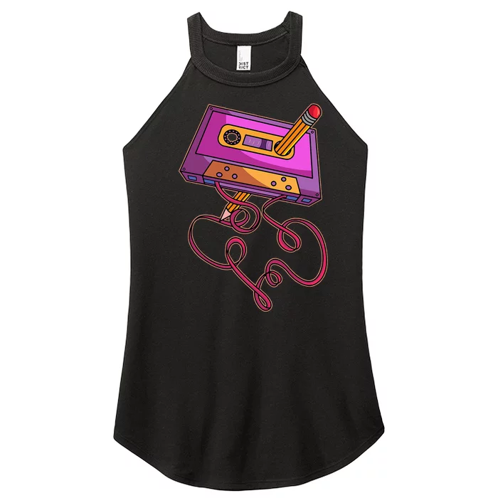 80s Cassette Tape Pencil 1980s Retro Vintage Throwback Music Women’s Perfect Tri Rocker Tank