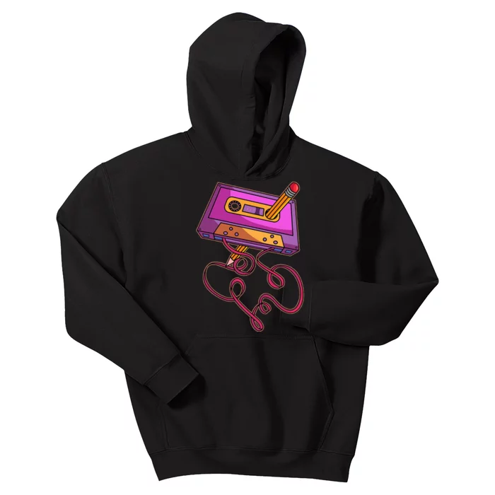 80s Cassette Tape Pencil 1980s Retro Vintage Throwback Music Kids Hoodie