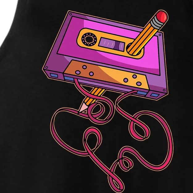 80s Cassette Tape Pencil 1980s Retro Vintage Throwback Music Short Sleeve Ladies Tri-Blend Wicking Tank