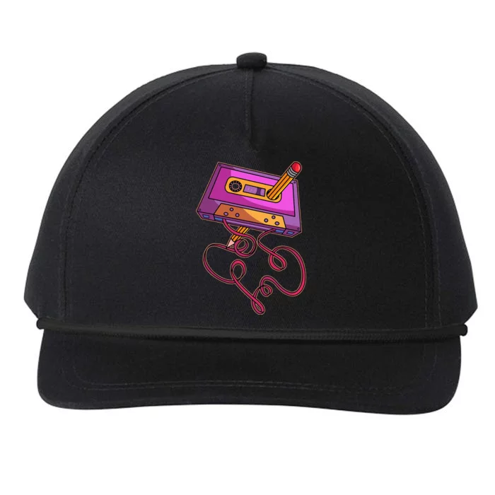 80s Cassette Tape Pencil 1980s Retro Vintage Throwback Music Short Sleeve Snapback Five-Panel Rope Hat