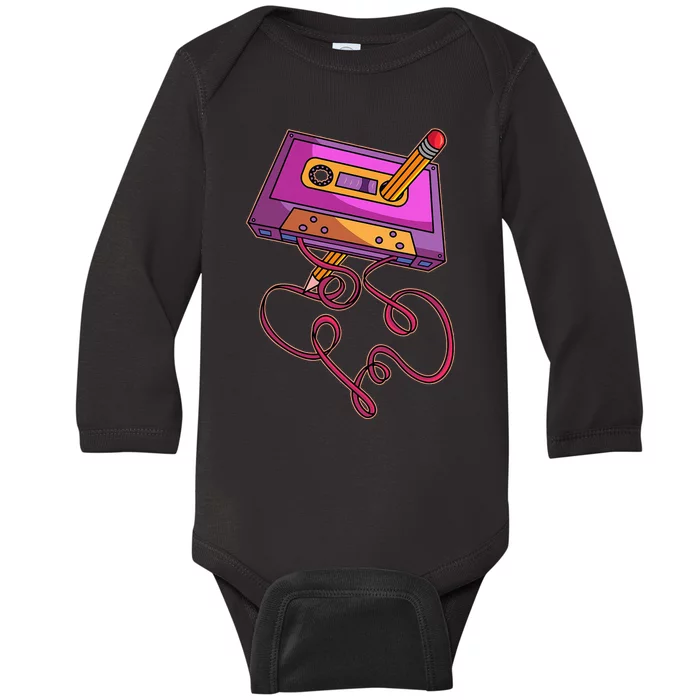 80s Cassette Tape Pencil 1980s Retro Vintage Throwback Music Short Sleeve Baby Long Sleeve Bodysuit