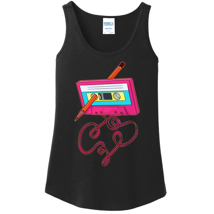 80s Cassette Tape Pencil 1980s Retro Vintage Music Ladies Essential Tank