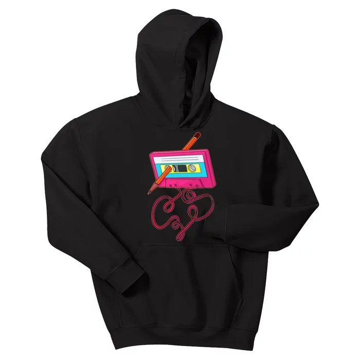 80s Cassette Tape Pencil 1980s Retro Vintage Music Kids Hoodie