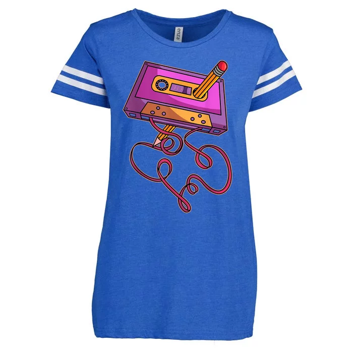 80s Cassette Tape Pencil 1980s Retro Vintage Throwback Music Short Sleeve Gift Enza Ladies Jersey Football T-Shirt